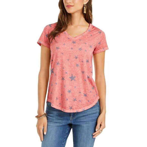 Style & Co Printed Burnout Top Star Coral XS - Picture 1 of 8